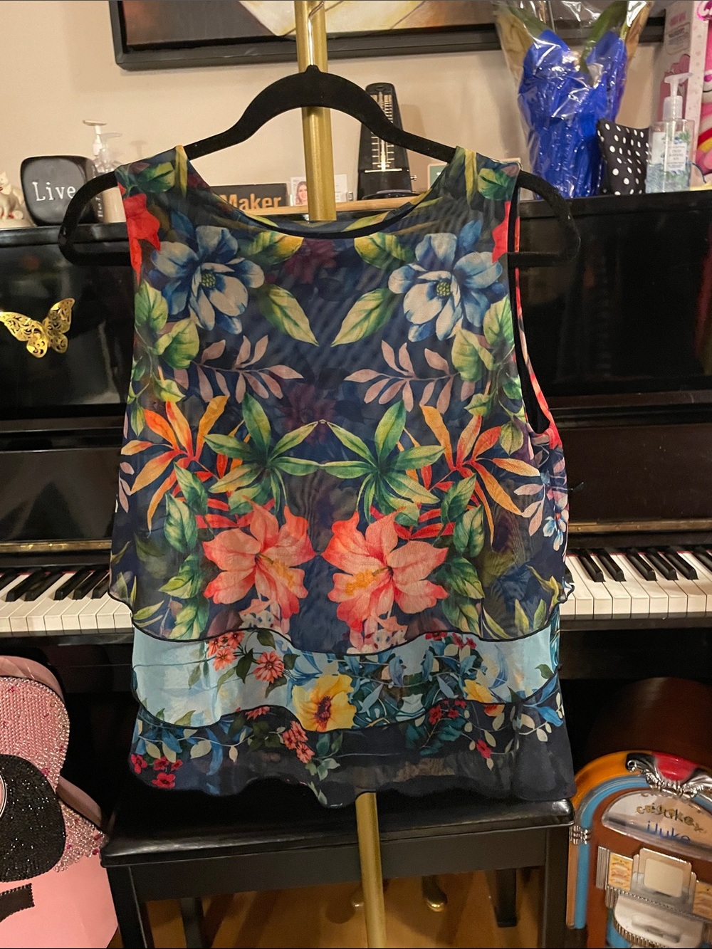 Desigual Navy Floral Sheer Layered Camisole